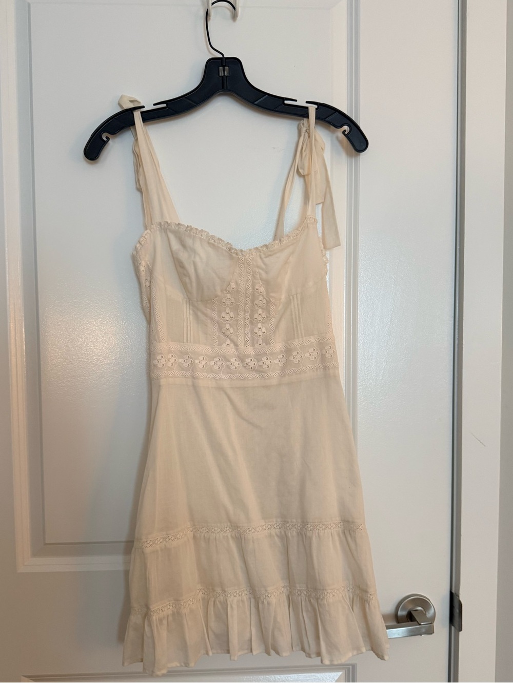 Reformation White Tie-Shoulder Eyelet Mini Dress - Picture 6 of 9